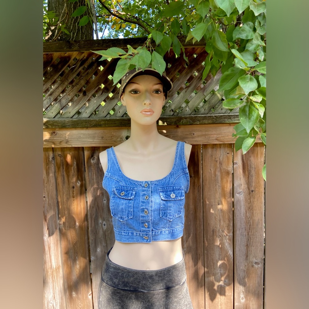 Riveted Button Denim Crop Top